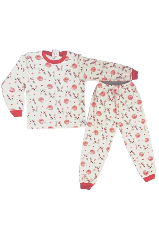 Kız Çocuk Pijama Takım Beyaz Tavşan Baskılı
