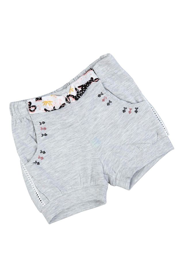Kız bebek Leopar Desenli Gri Penye Şort