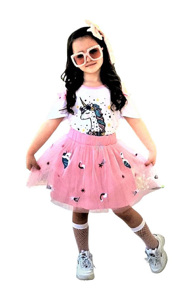 Unicorn Nakışlı Bluz & Etek