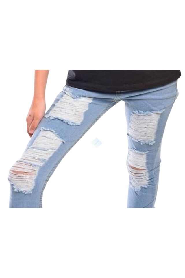 Kız Çocuk Yırtıklı Model Kot Pantolon Mavi Renk