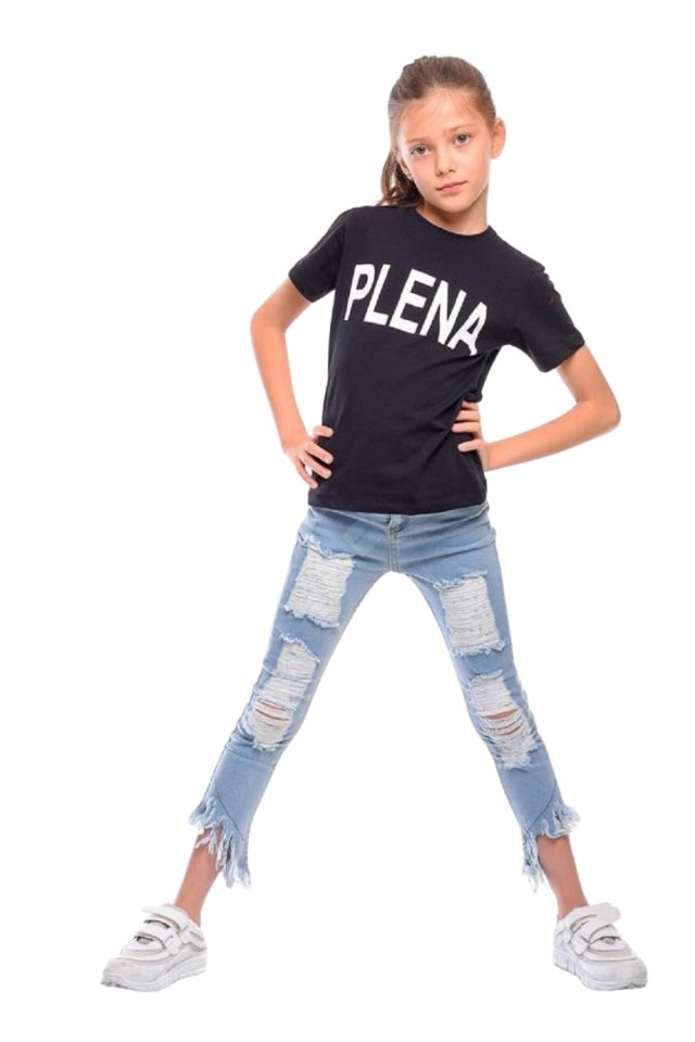 Kız Çocuk Yırtıklı Model Kot Pantolon Mavi Renk