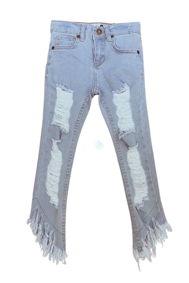 Kız Çocuk Yırtıklı Model Kot Pantolon Mavi Renk