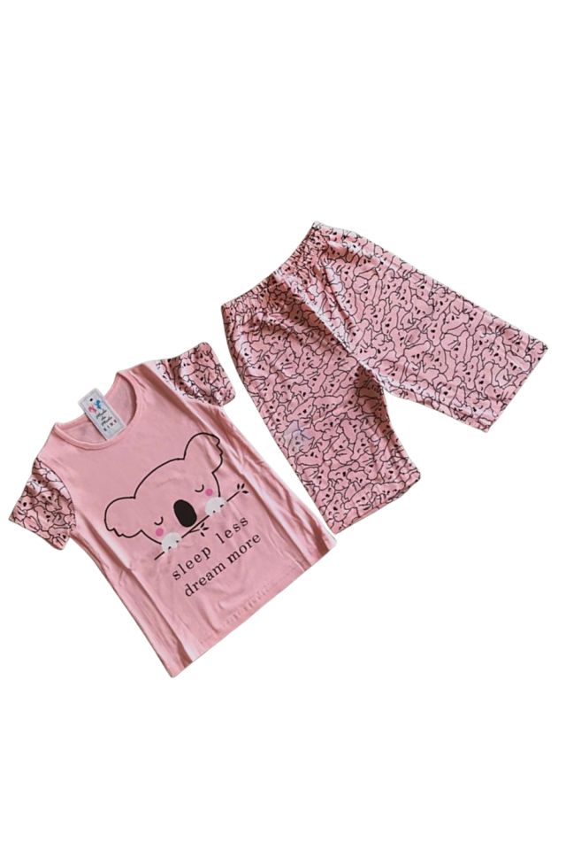 Kız Çocuk Koala Baskılı Kısa Kol Kapri Pijama Takım