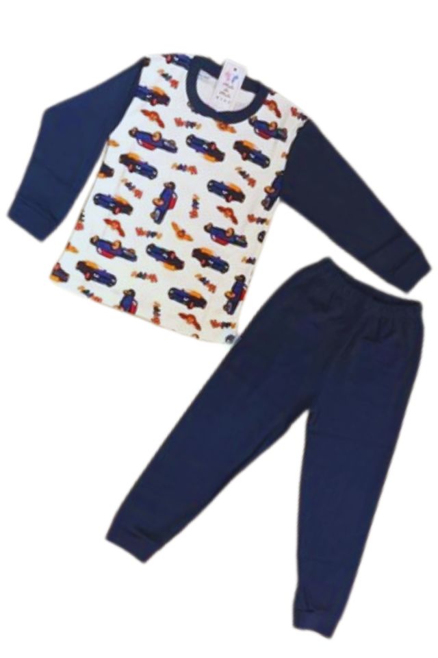 Erkek Çocuk Araba Baskılı Uzun Kol Pijama Takım