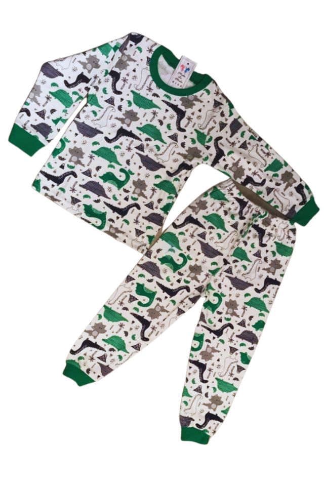 Erkek Çocuk Dinozor Baskılı Uzun Kol Pijama Takım