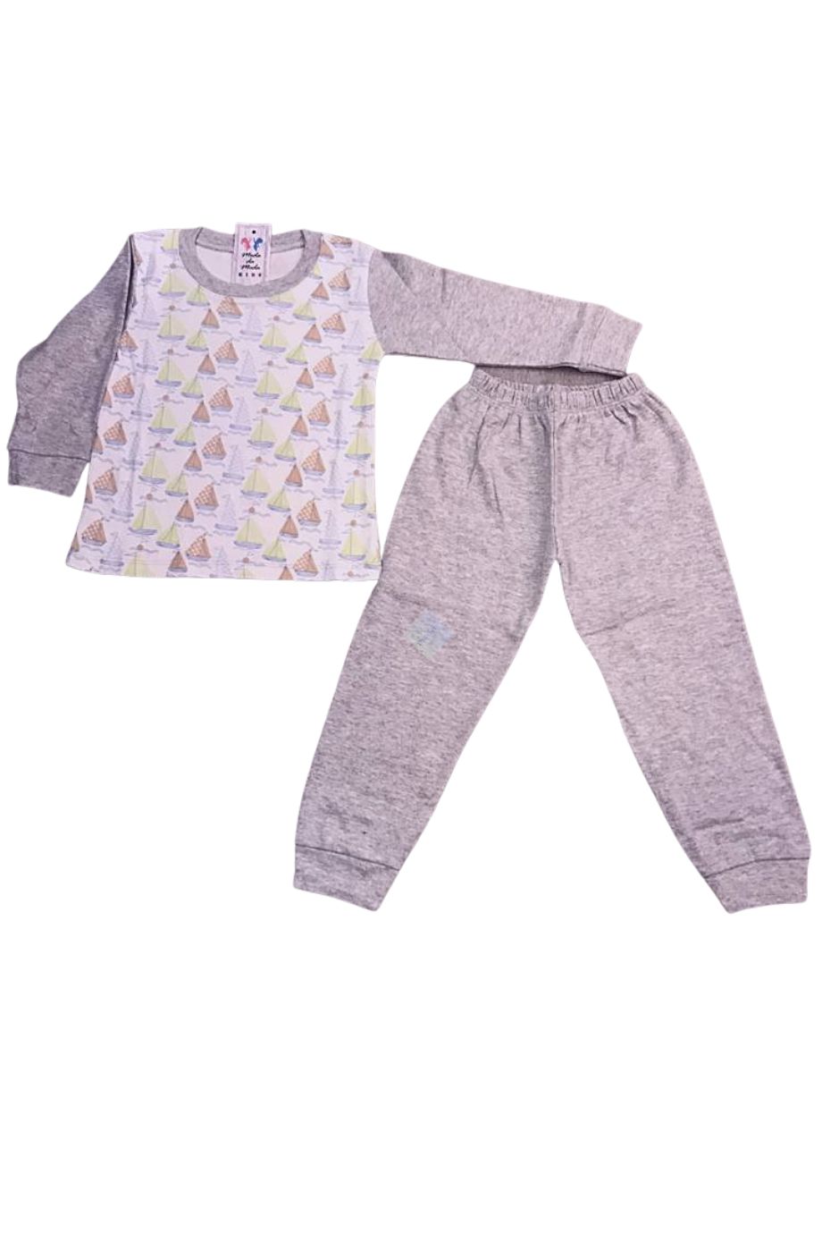 Erkek Çocuk Gri Renk Yelken Desenli Uzun Kol Pijama Takım