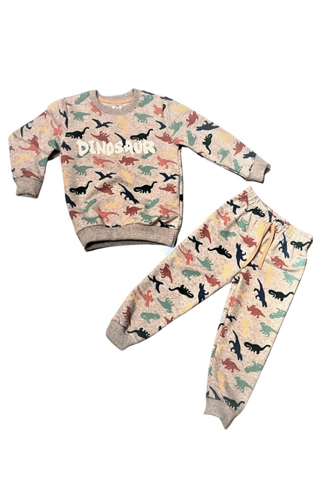 Erkek Çocuk Dinozor Baskılı Pijama Eşofman Takım