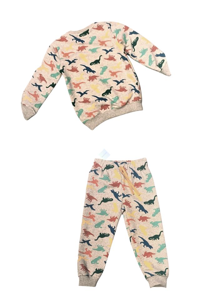 Erkek Çocuk Dinozor Baskılı Pijama Eşofman Takım