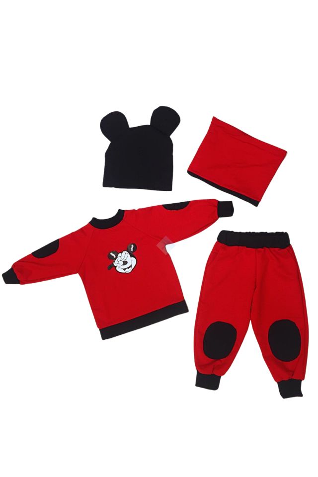 Kırmızı Renk Mickey 4lü Takım