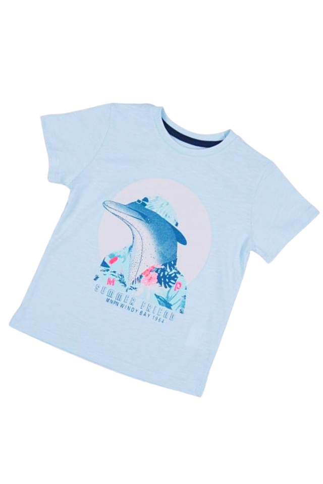 Bebepan Erkek Çocuk Seaside Yunuslu Tshirt Mavi Renk