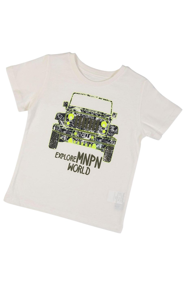 Bebepan Erkek Çocuk Dinosaur Explore Tshirt  Beyaz Renk