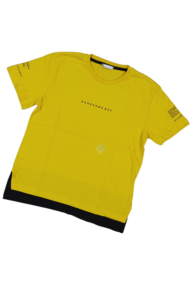 Erkek Kısa Kol Handsome Boy Yazılı Tshirt Sarı Renk