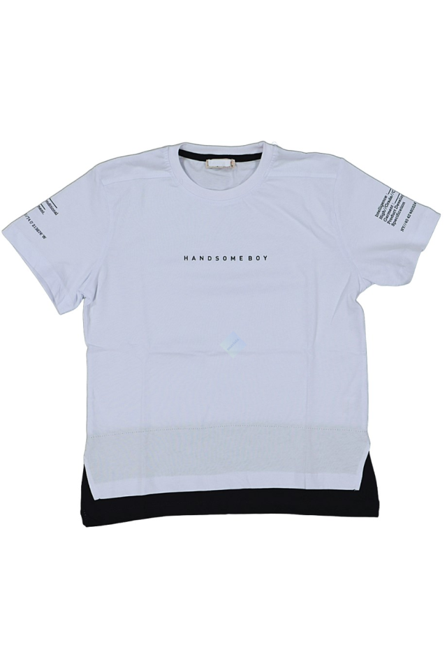 Erkek Kısa Kol Handsome Boy Yazılı Tshirt Beyaz Renk