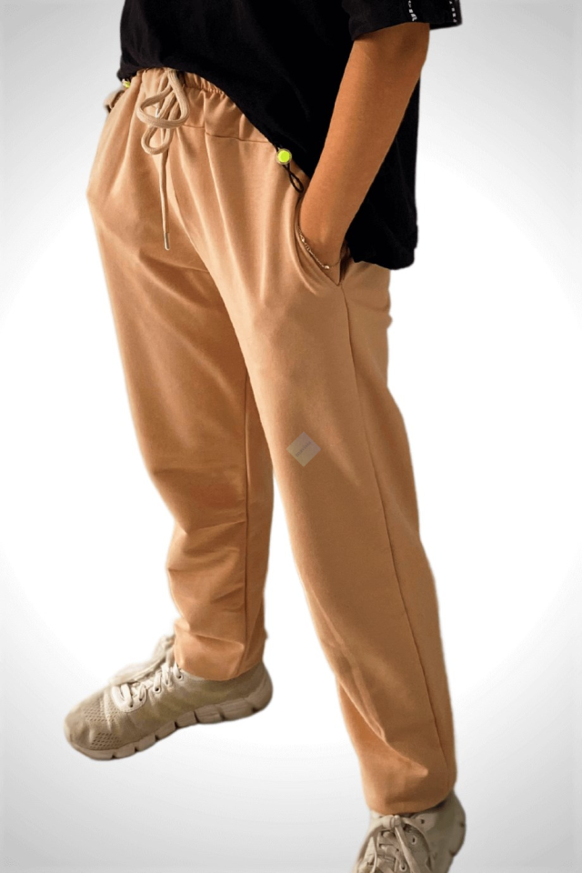 Unisex Çocuk Beli Lastikli Cepli Jogger Eşofman Altı Bej Renk