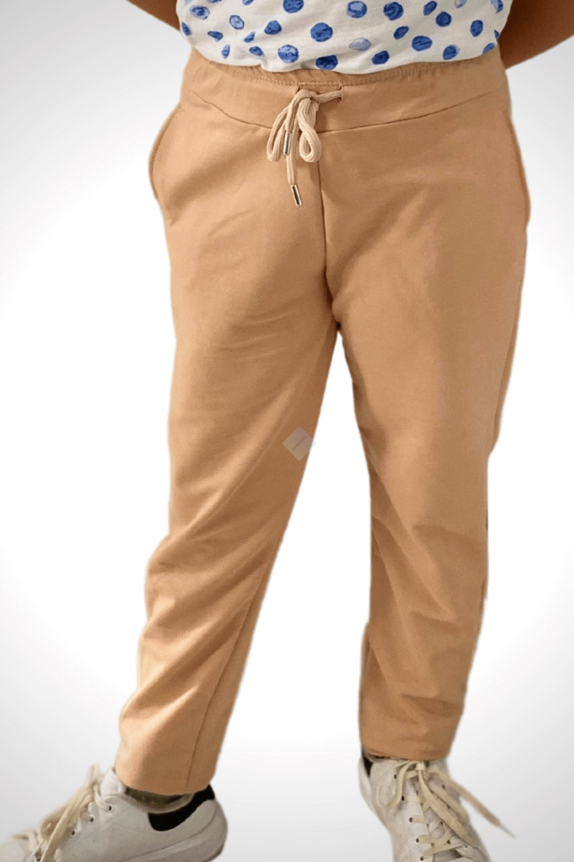Unisex Çocuk Beli Lastikli Cepli Jogger Eşofman Altı Bej Renk