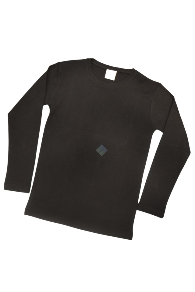 Unisex Çocuk & Genç Siyah Basic Bisiklet Yaka Uzun Kol Tişört