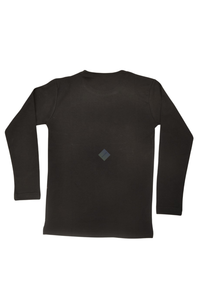 Unisex Çocuk & Genç Siyah Basic Bisiklet Yaka Uzun Kol Tişört