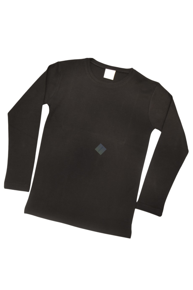 Unisex Genç & Yetişkin Siyah Basic Bisiklet Yaka Uzun Kol Tişört