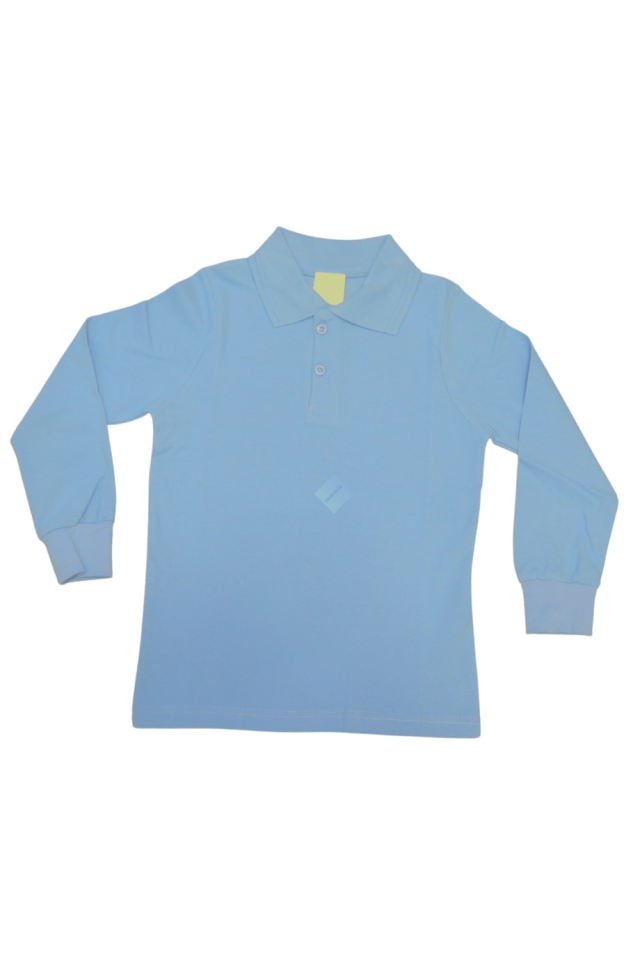 Unisex Çocuk & Genç Mavi Polo Yaka Uzun Kol Tişört