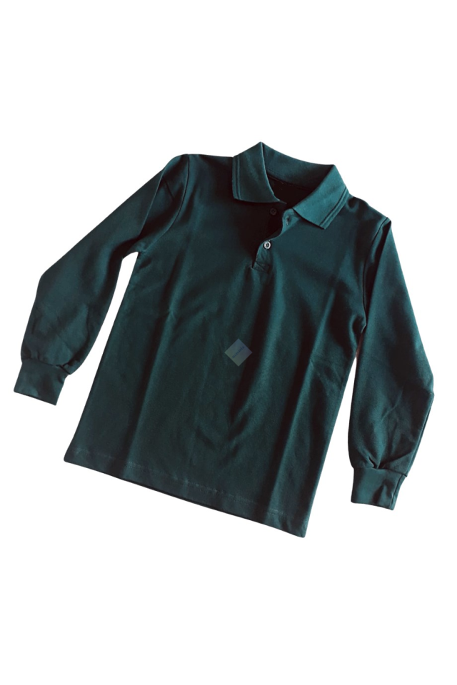 Unisex Çocuk & Genç Koyu Yeşil Polo Yaka Uzun Kol Tişört