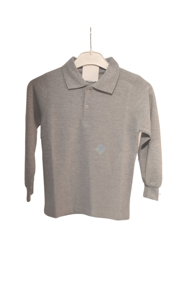 Unisex Çocuk & Genç Gri Polo Yaka Uzun Kol Tişört