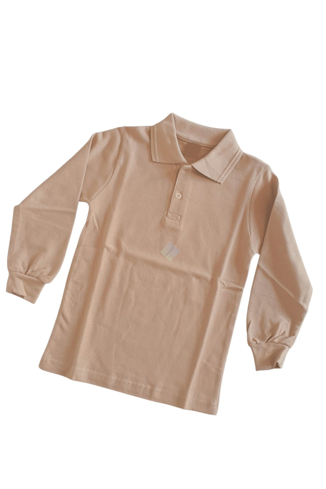 Unisex Çocuk & Genç Toprak Kahve Polo Yaka Uzun Kol Tişört