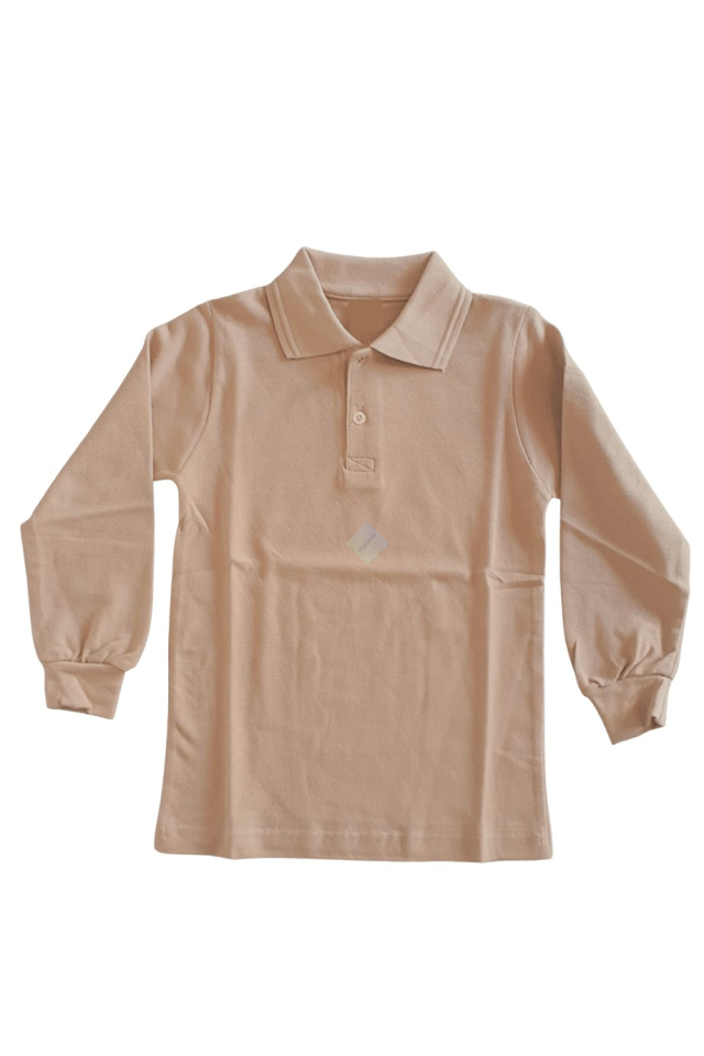 Unisex Çocuk & Genç Toprak Kahve Polo Yaka Uzun Kol Tişört