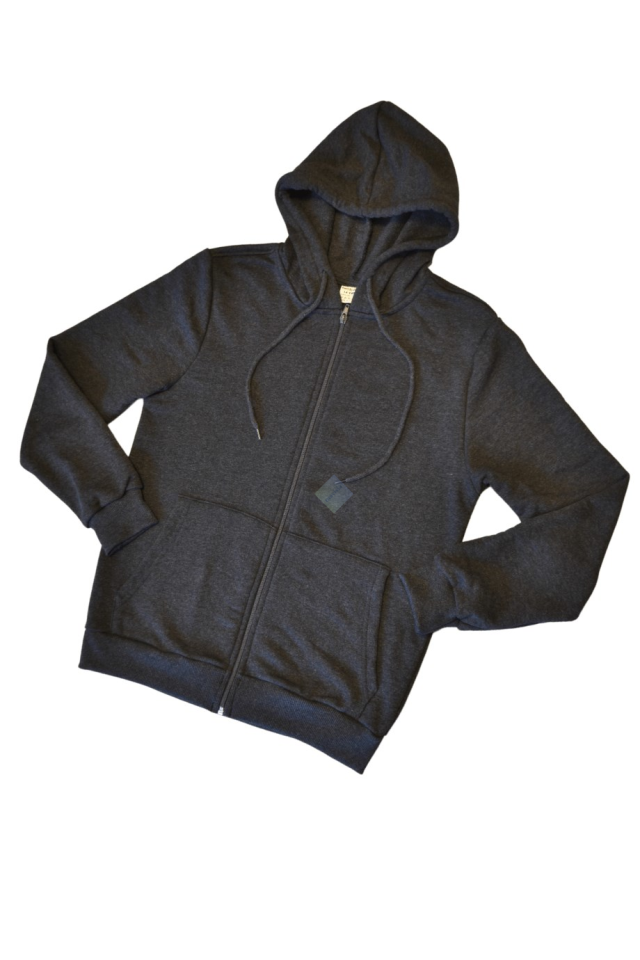 Unisex Koyu Antrasit Gri Kapüşonlu Kanguru Cepli Fermuarlı Sweatshirt %100 Pamuk