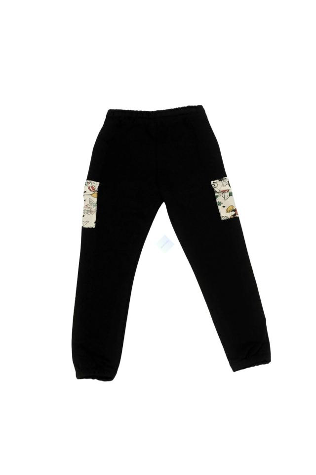 Erkek Çocuk Beyaz Baskılı Sweatshirt Siyah Eşofman Alt İkili Takım
