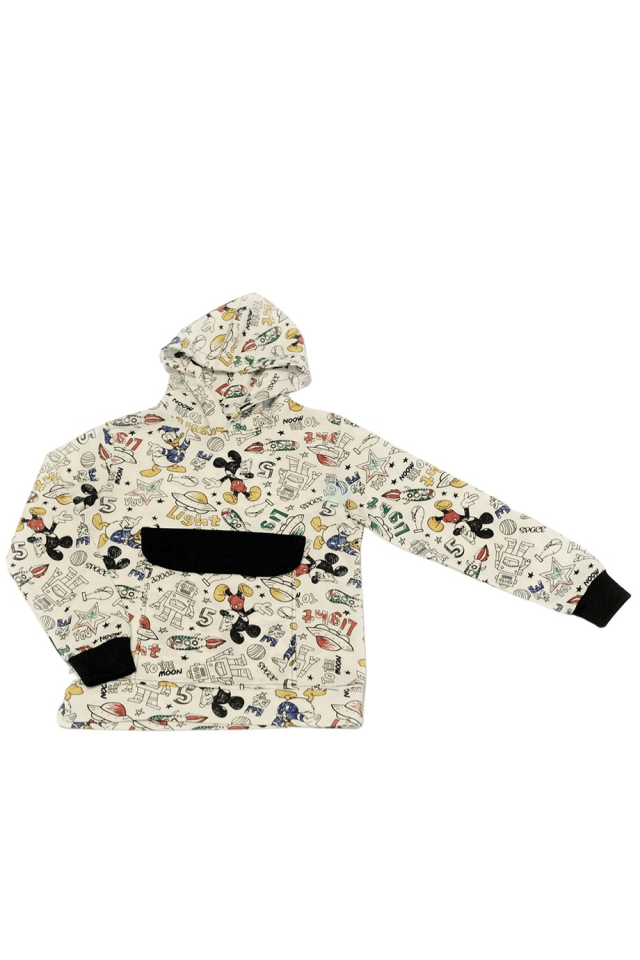 Erkek Çocuk Beyaz Baskılı Sweatshirt Siyah Eşofman Alt İkili Takım