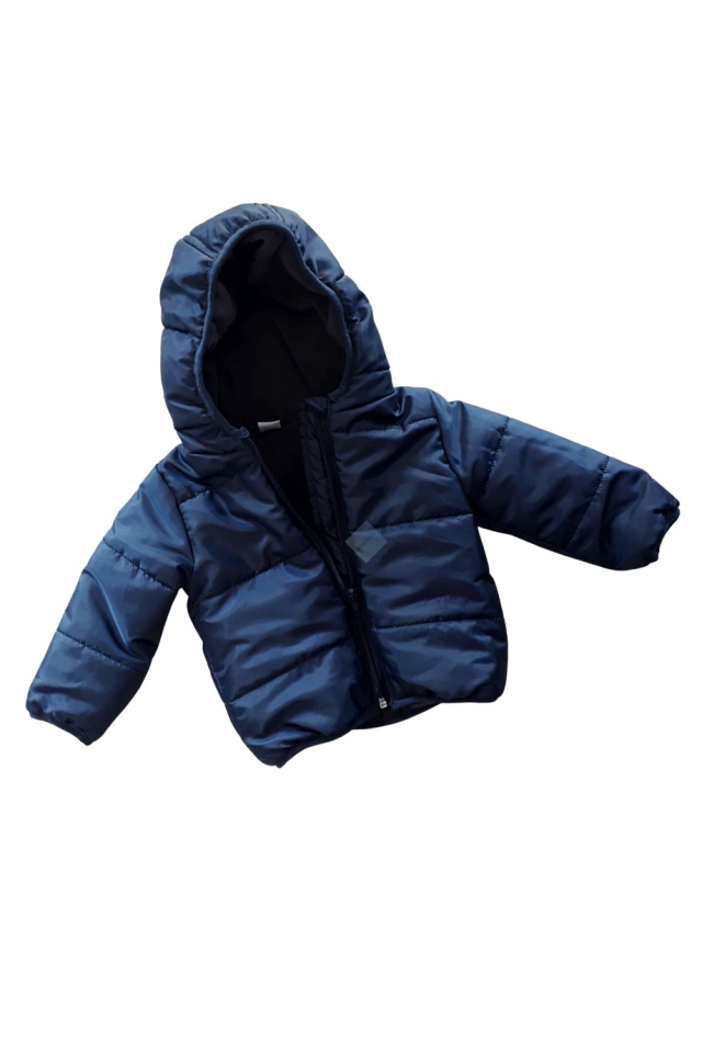 Erkek Bebek Lacivert Kapüşonlu Şişme Mont
