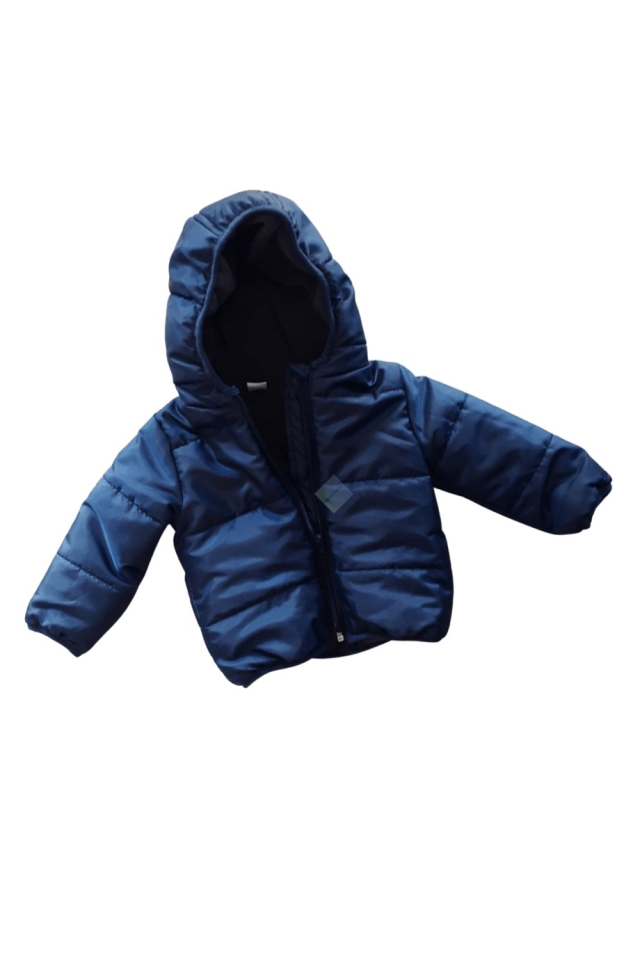 Erkek Bebek Lacivert Kapüşonlu Şişme Mont