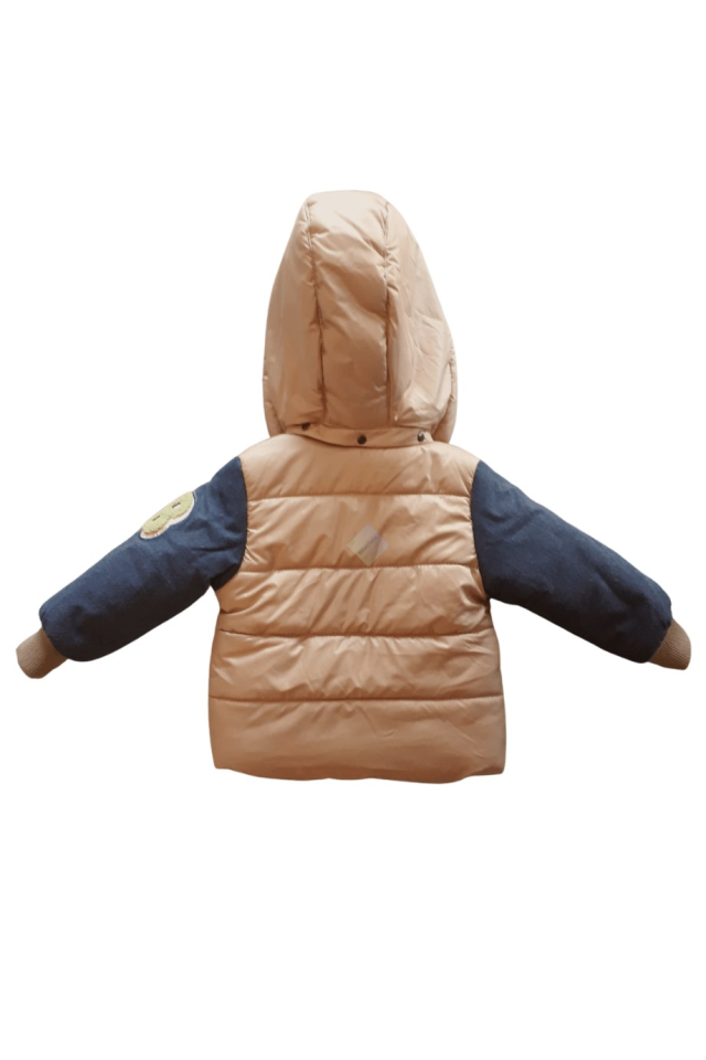 Erkek Bebek Açık Kahve Kapüşonlu Mont