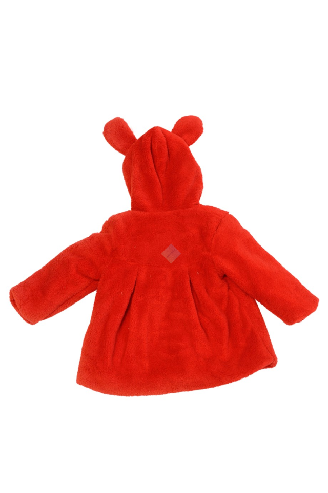 Kız Çocuk Kırmızı Kapüşonlu Peluş Mont