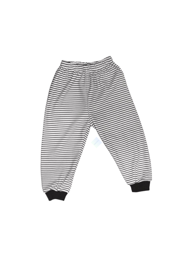Erkek Çocuk Beyaz Lacivert Çizgili Baskılı Uzun Kol Pijama Takımı