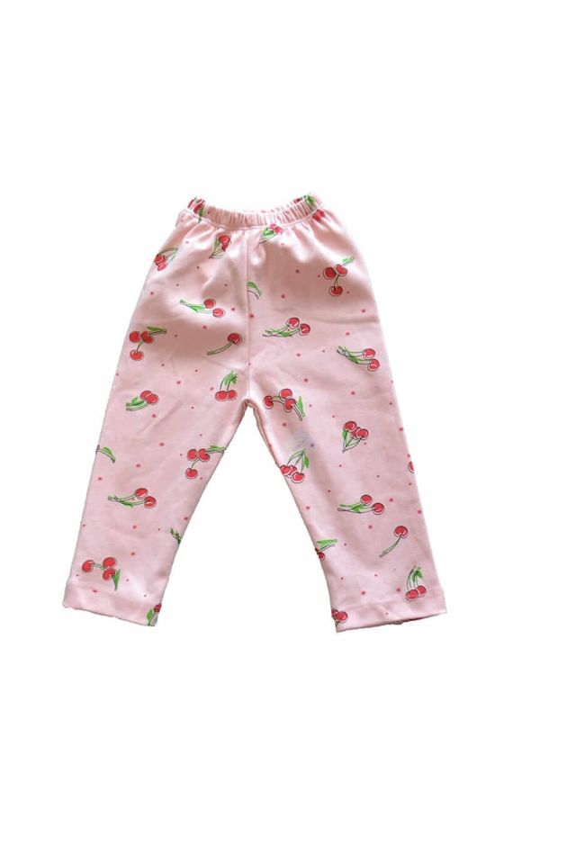 Kız Çocuk Pembe Kiraz Desenli Önden Düğmeli Uzun Kol Pijama Takımı
