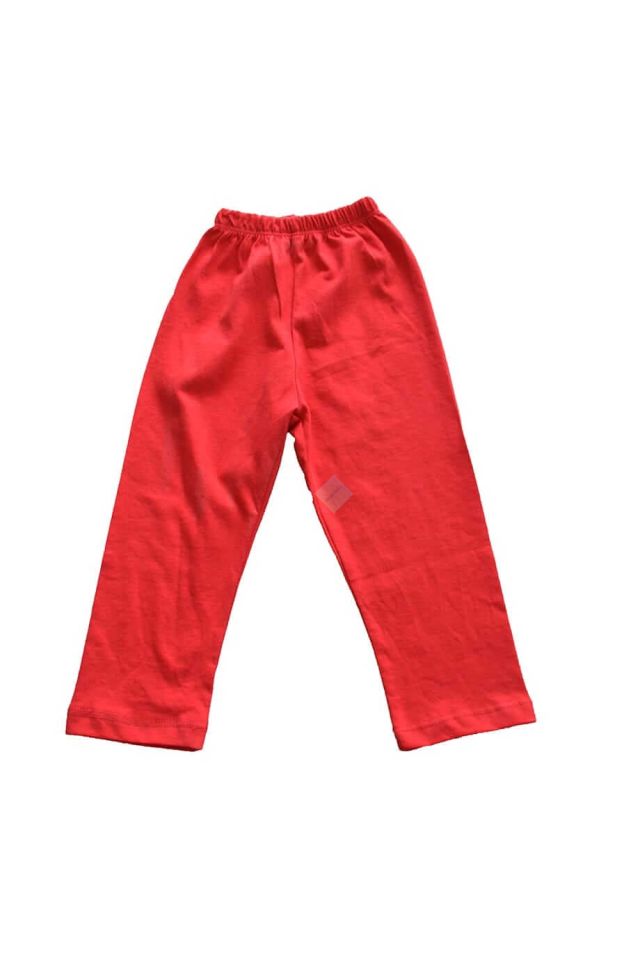 Unisex Çocuk Kırmızı Önden Düğmeli Uzun Kol Pijama Takımı