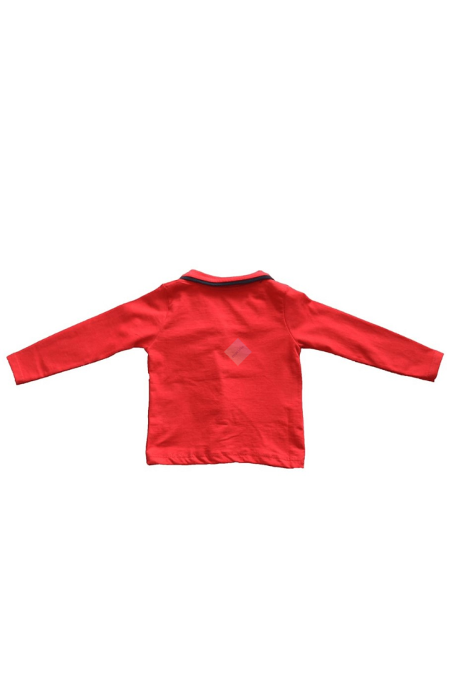 Unisex Çocuk Kırmızı Önden Düğmeli Uzun Kol Pijama Takımı