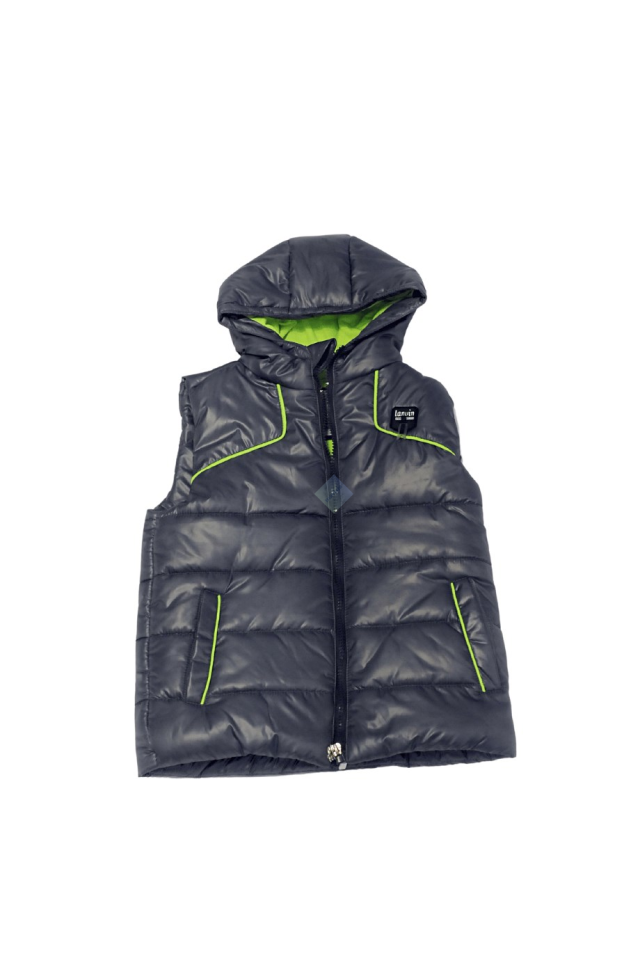 Erkek Çocuk Yeşil Sweatshirt & Lacivert Eşofman Altı Antrasit Gri Kapüşonlu Şişme Yelek Üçlü Takım