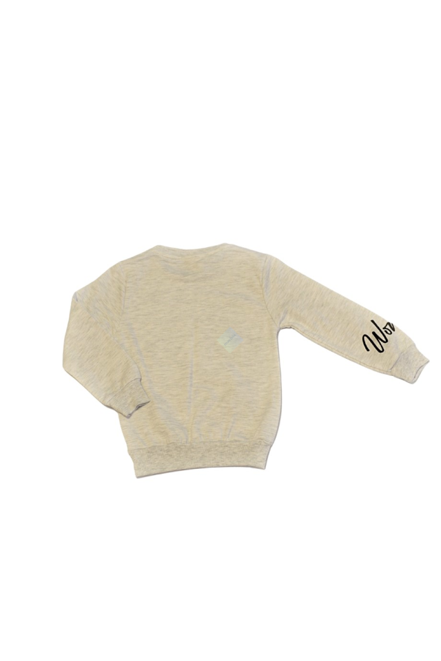 Kız Çocuk Ekru Sweatshirt & Siyah Eşofman Altı Gümüş&Gold Şişme Yelek Üçlü Takım