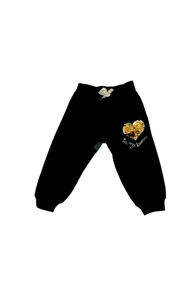 Kız Çocuk Ekru Sweatshirt & Siyah Eşofman Altı Gümüş&Gold Şişme Yelek Üçlü Takım