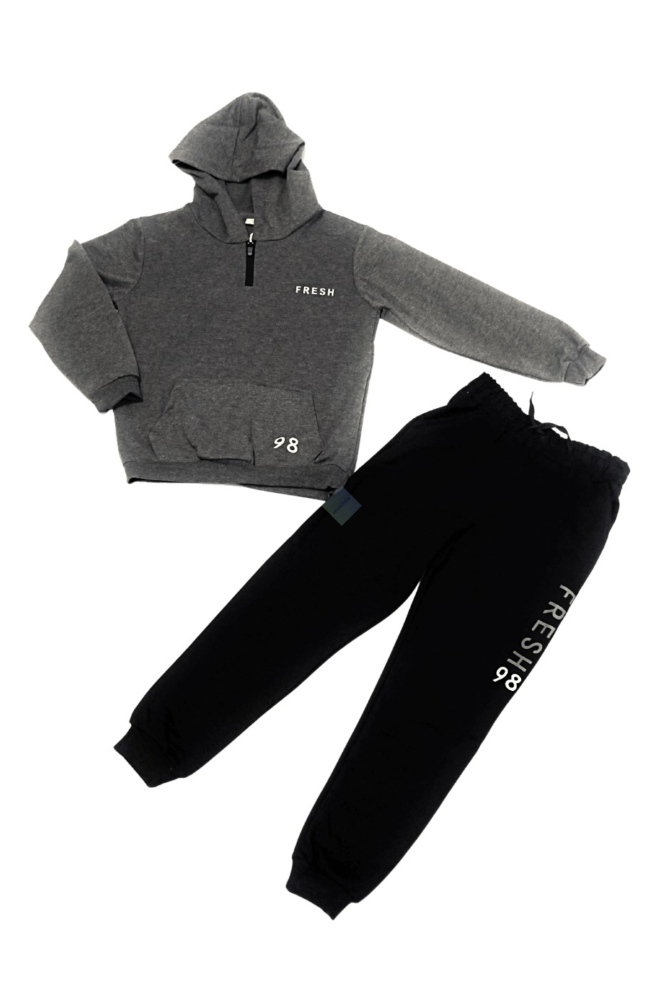 Erkek Çocuk Antrasit Gri Kapüşonlu Sweatshirt Siyah Eşofman Takım
