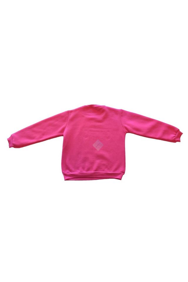 Kız Çocuk Pembe Baskılı Sweatshirt Gri Eşofman Alt Takım Şardonlu 3 ip
