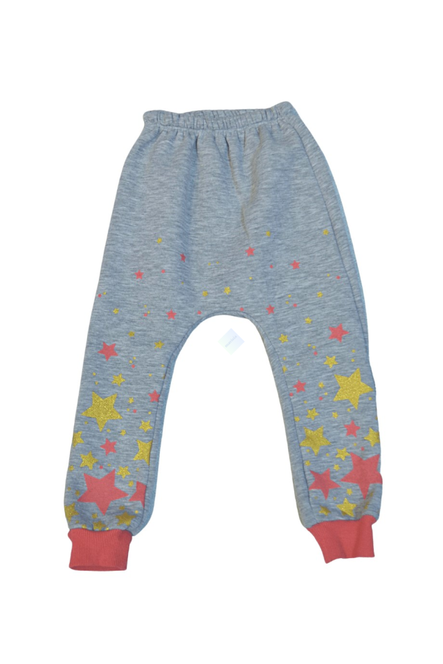 Kız Çocuk Narçiçeği Baskılı Sweatshirt Gri Eşofman Alt Takım 3 ip Şardonlu