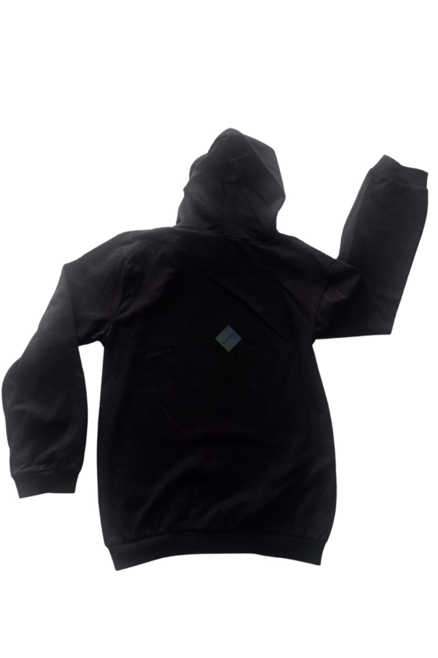 Uniseks Çocuk Siyah Baskılı Kapüşonlu Sweatshirt Eşofman Altı Takım