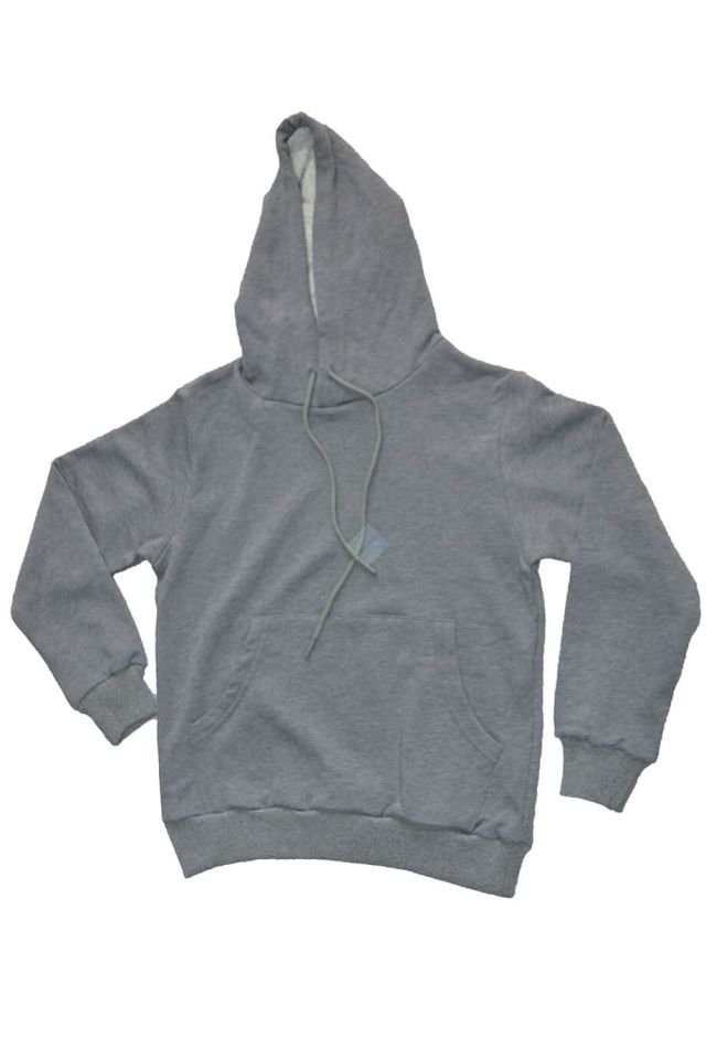 Unisex Çocuk Gri Kapüşonlu Kanguru Cepli Sweatshirt