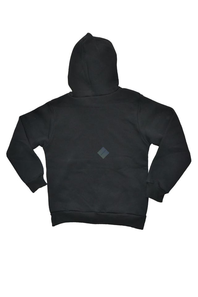 Unisex Çocuk Siyah Kapüşonlu Kanguru Cepli Sweatshirt