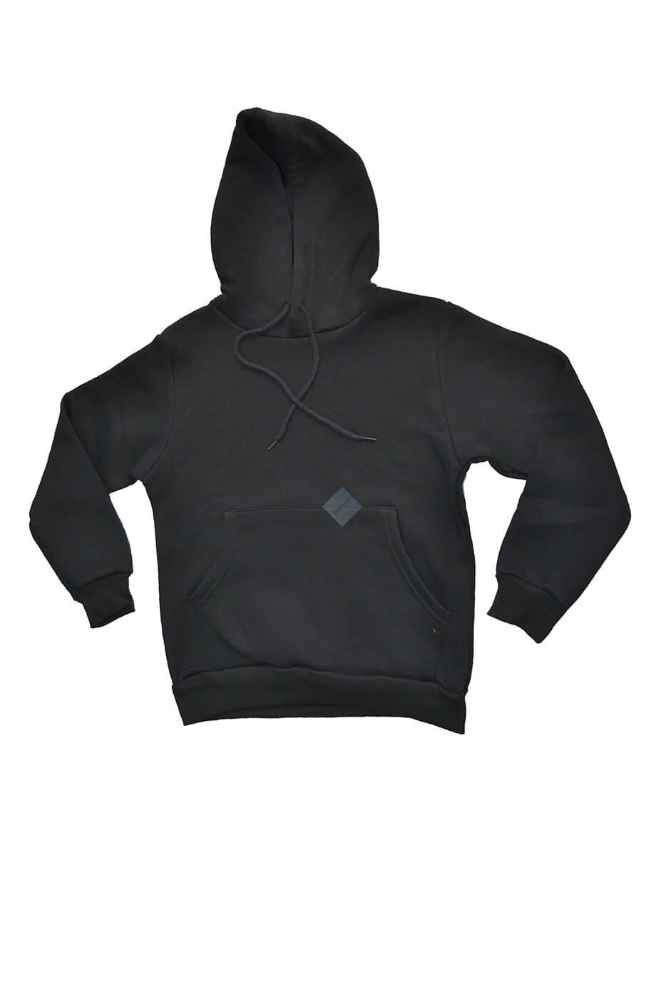 Unisex Çocuk Siyah Kapüşonlu Kanguru Cepli Şardonlu Sweatshirt