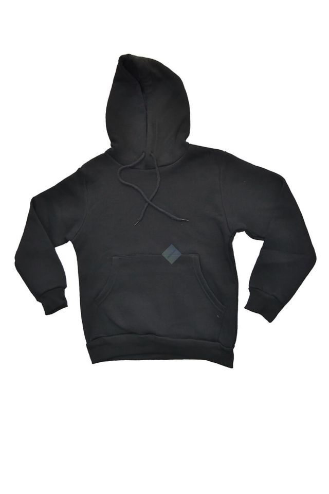 Unisex Çocuk Siyah Kapüşonlu Kanguru Cepli Şardonlu Sweatshirt