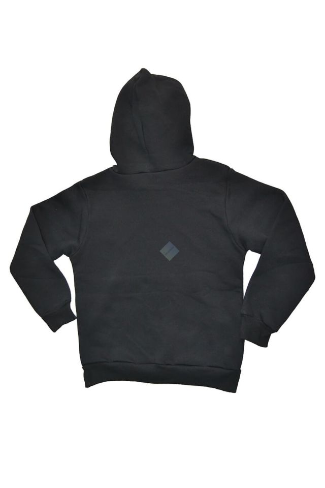 Unisex Çocuk Siyah Kapüşonlu Kanguru Cepli Şardonlu Sweatshirt